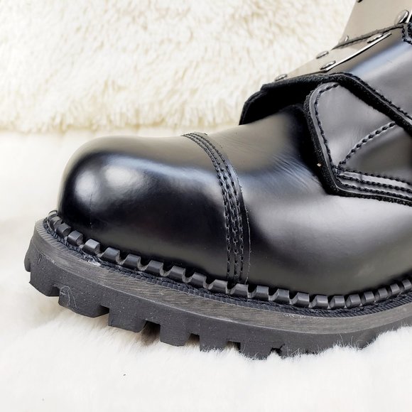 Leather Shin Guard Strap Men's Military Goth Biker Steel Toe Riot Boots - Picture 12 of 12